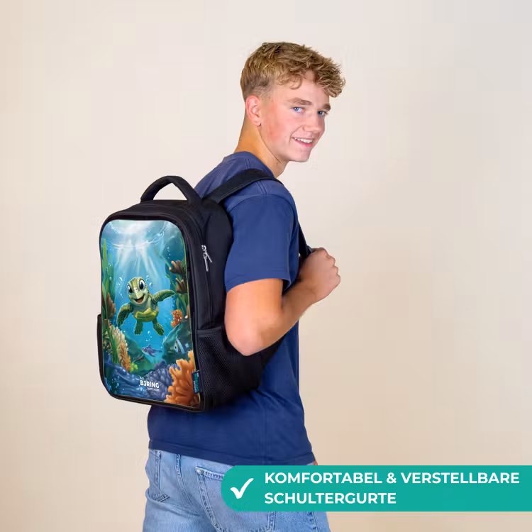 Groene schildpad aan het zwemmen Rugzak - Zwart middel -sfeer9_DE