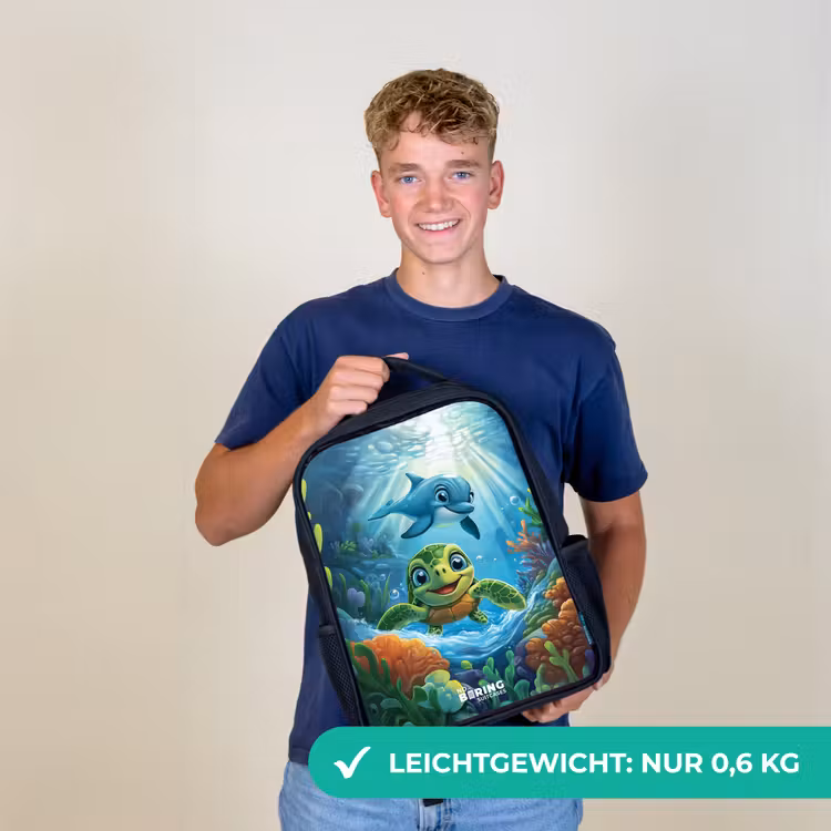 Schildpad en dolfijn in blauwe oceaan Rugzak - Zwart middel -sfeer7_DE