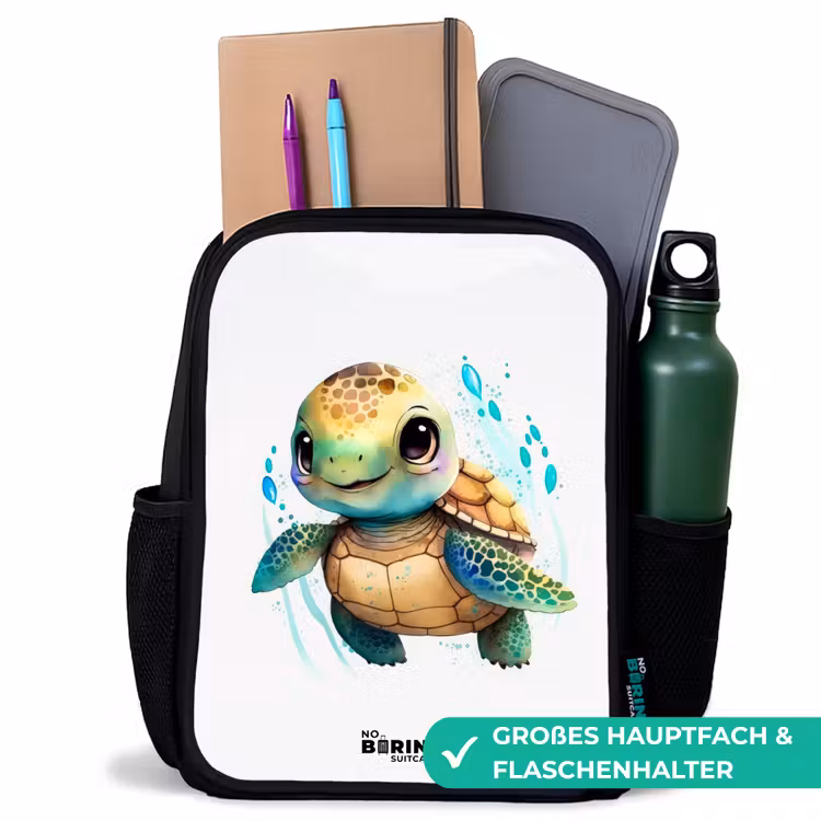 Schildpad - Waterverf - Kleuren - Dieren Rugzak - Zwart middel -inhoud_DE