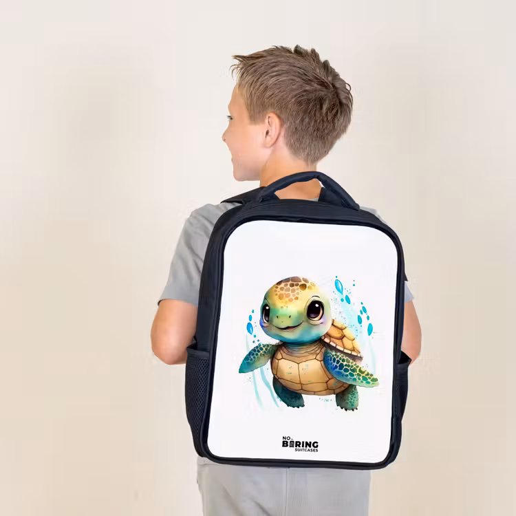Schildpad - Waterverf - Kleuren - Dieren Rugzak - Zwart middel -sfeer2