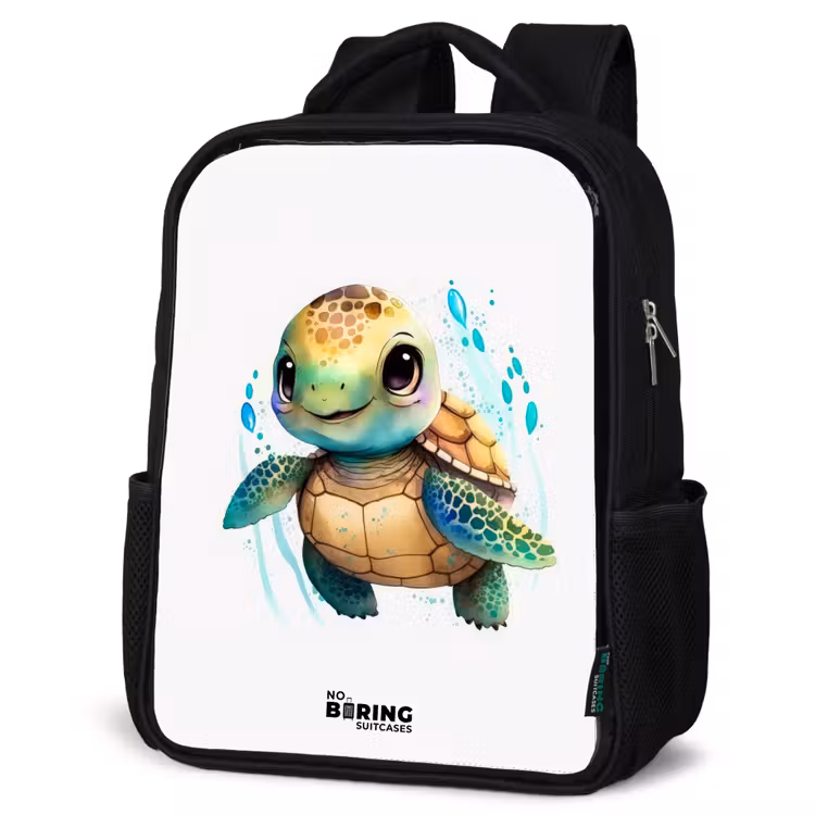 Schildpad - Waterverf - Kleuren - Dieren Rugzak - Zwart middel -schuin