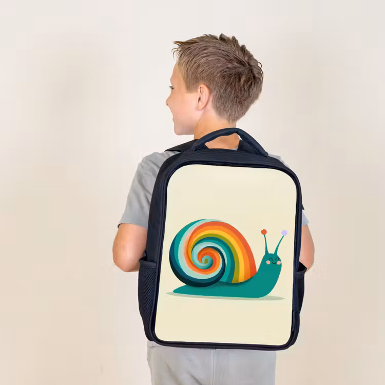 Slak - Regenboogschild - Groen Rugzak - Zwart middel -sfeer2