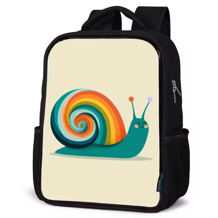 Slak - Regenboogschild - Groen Rugzak - Zwart middel -schuin