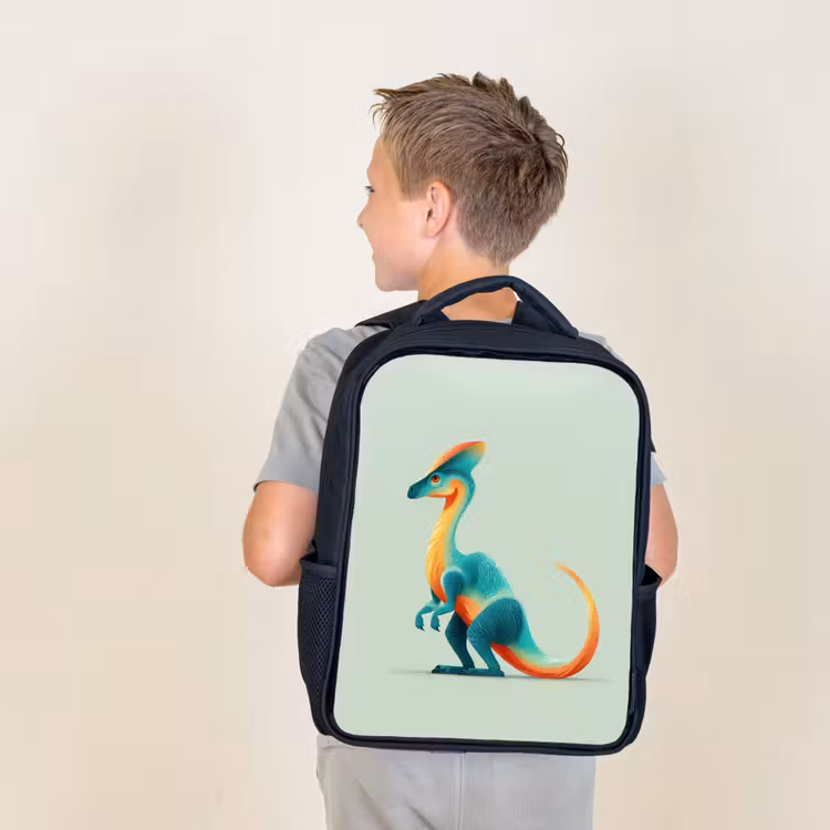 Staart - Dino - Minimalistisch - Blauw Rugzak - Zwart middel -sfeer2