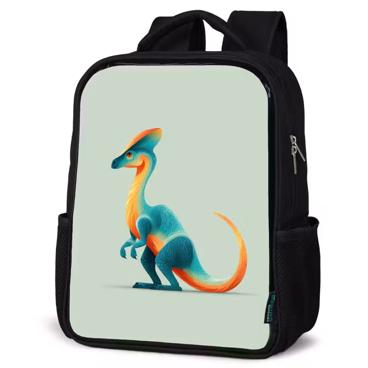 Staart - Dino - Minimalistisch - Blauw Rugzak - Zwart middel -schuin