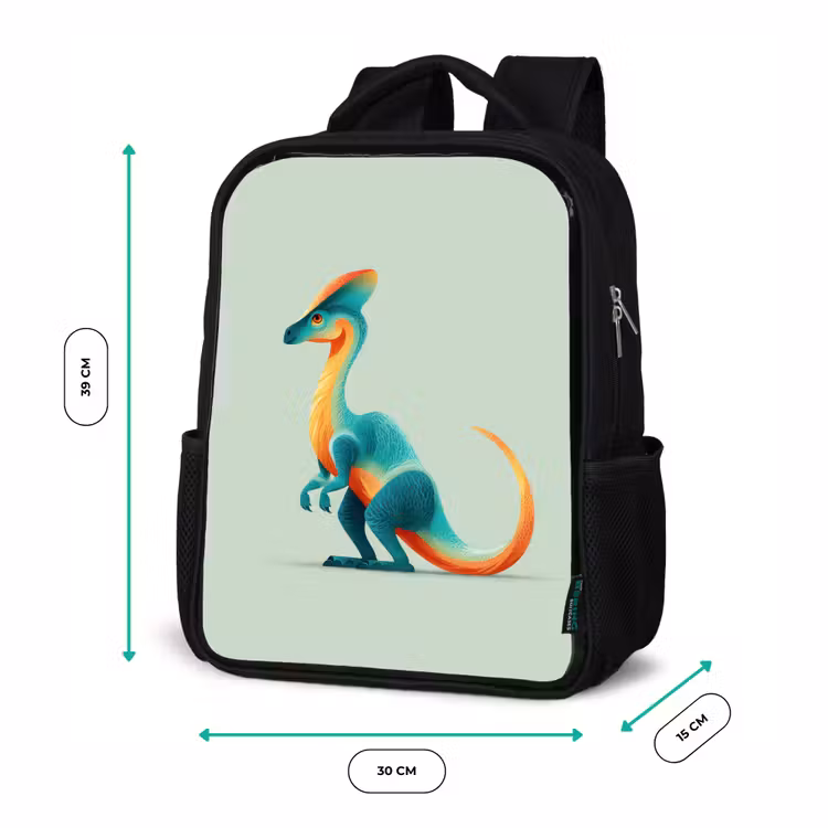 Staart - Dino - Minimalistisch - Blauw Rugzak - Zwart middel -productfoto_formaten