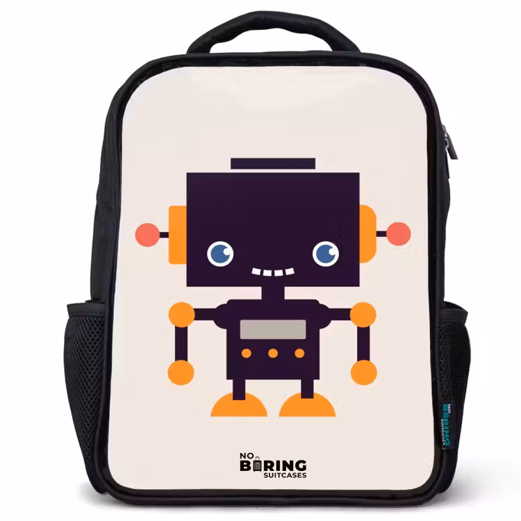 Zwarte robot met oranje accenten Rugzak - Zwart middel -3d