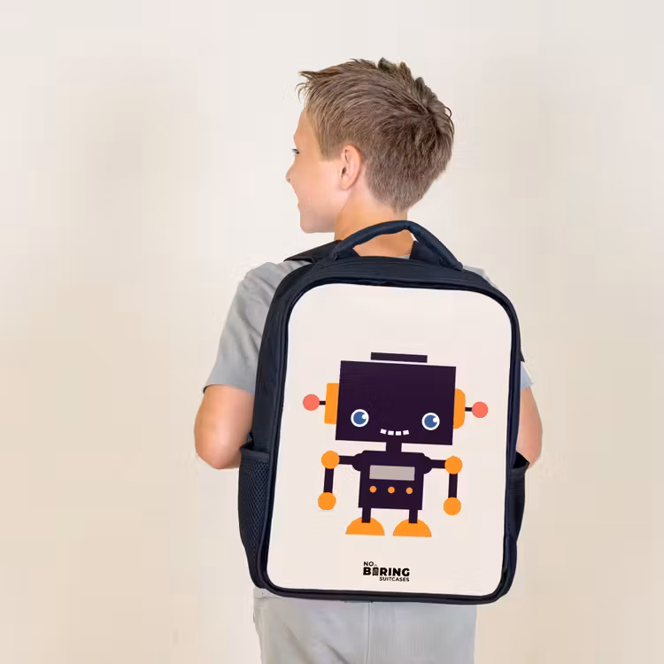 Zwarte robot met oranje accenten Rugzak - Zwart middel -sfeer2