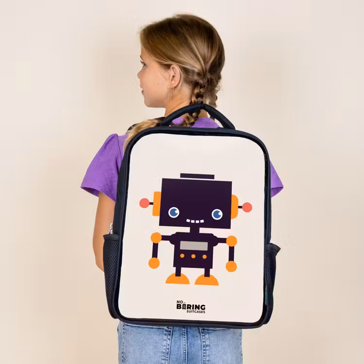 Zwarte robot met oranje accenten Rugzak - Zwart middel -sfeer5