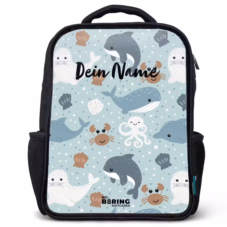 Zee dieren patroon kleurrijk Rugzak - Zwart middel -3d