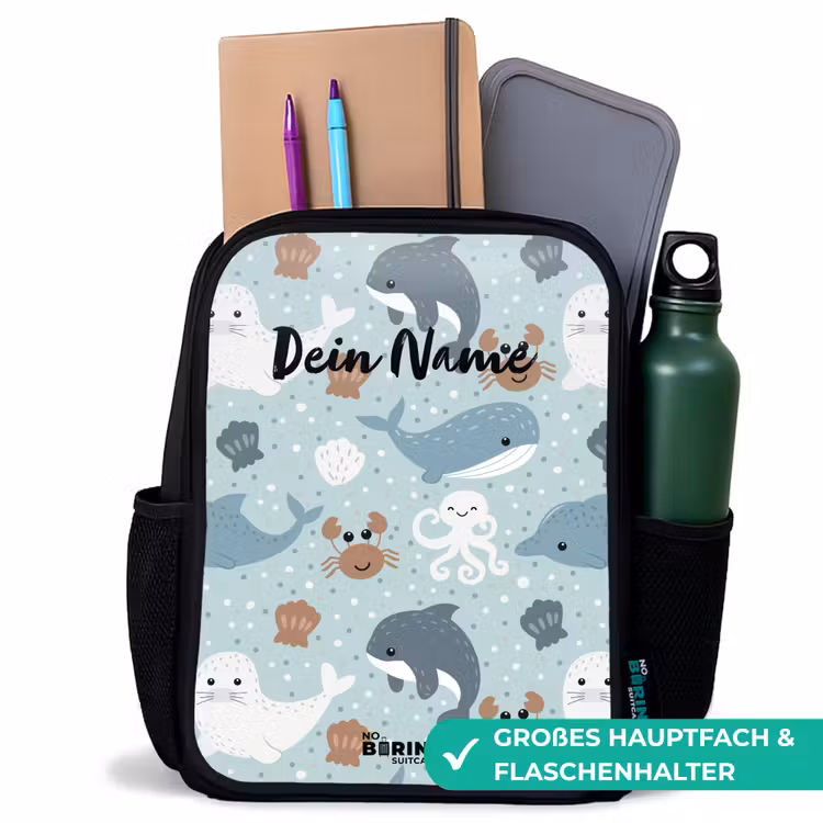 Zee dieren patroon kleurrijk Rugzak - Zwart middel -inhoud_DE