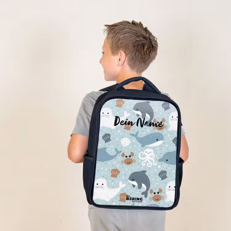 Zee dieren patroon kleurrijk Rugzak - Zwart middel -sfeer2