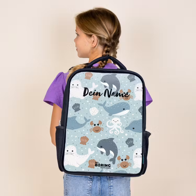 Zee dieren patroon kleurrijk Rugzak - Zwart middel -sfeer5