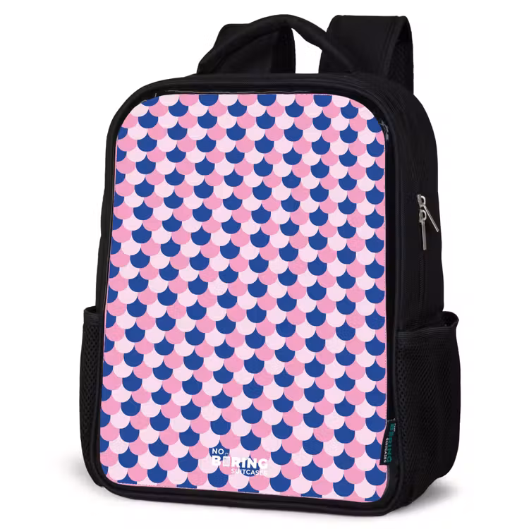 Schubben - Patroon - Blauw - Roze Rugzak - Zwart middel -schuin