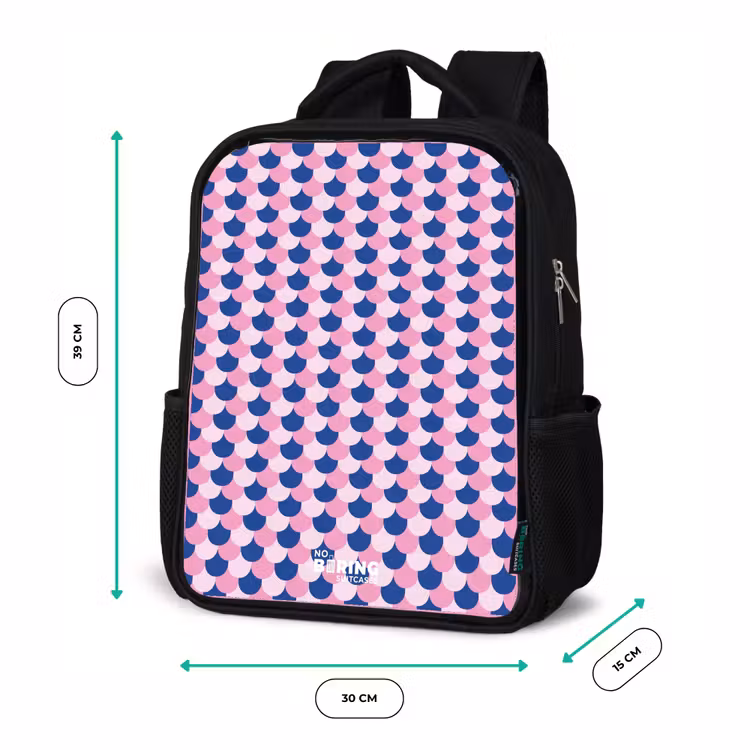 Schubben - Patroon - Blauw - Roze Rugzak - Zwart middel -productfoto_formaten