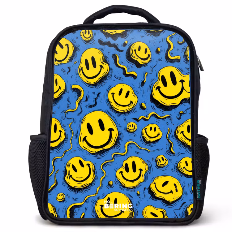 Smiley - Geel - Blauw Rugzak - Zwart middel -3d