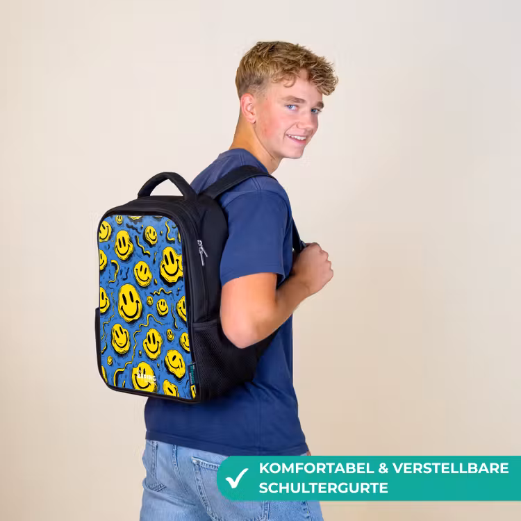 Smiley - Geel - Blauw Rugzak - Zwart middel -sfeer9_DE