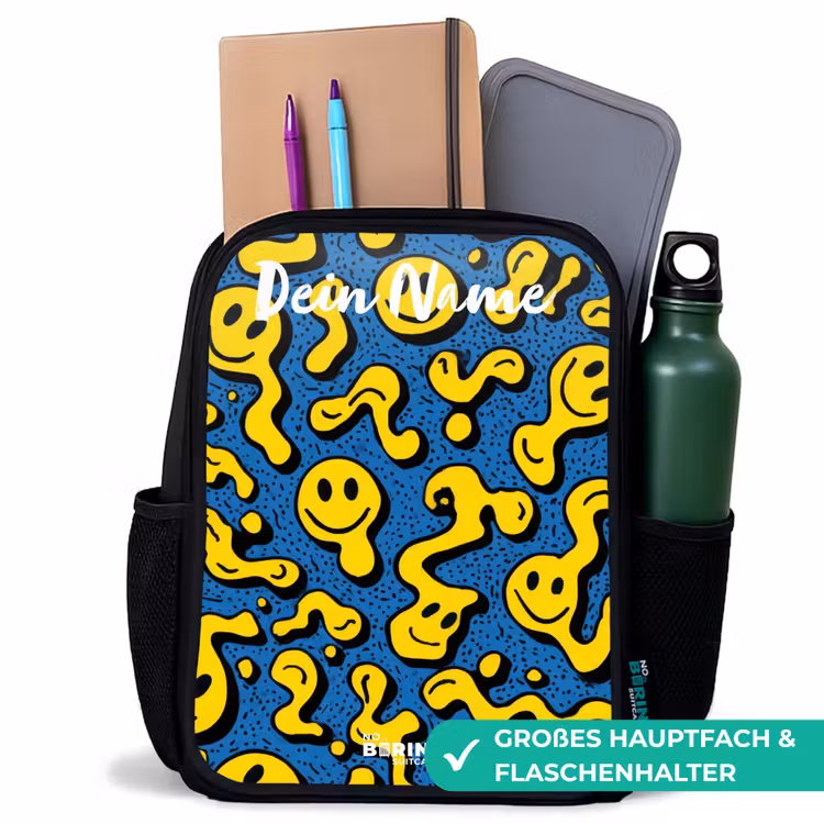 Smiley - Geel - Blauw Rugzak - Zwart middel -inhoud_DE