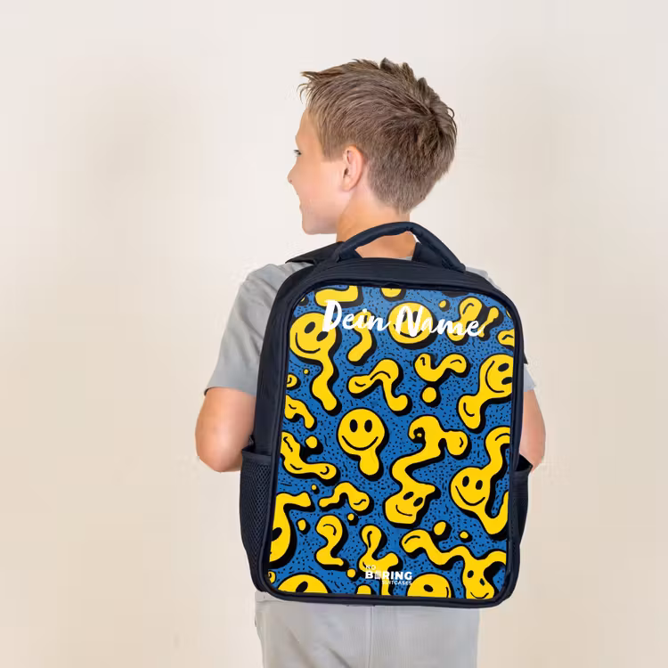 Smiley - Geel - Blauw Rugzak - Zwart middel -sfeer2