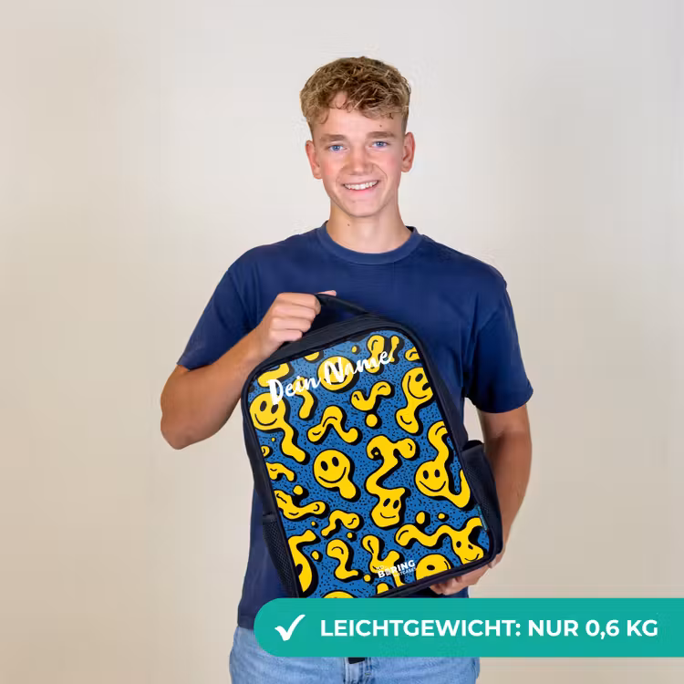 Smiley - Geel - Blauw Rugzak - Zwart middel -sfeer7_DE