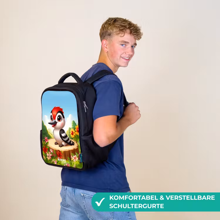 Specht op en boomstronk Rugzak - Zwart middel -sfeer9_DE