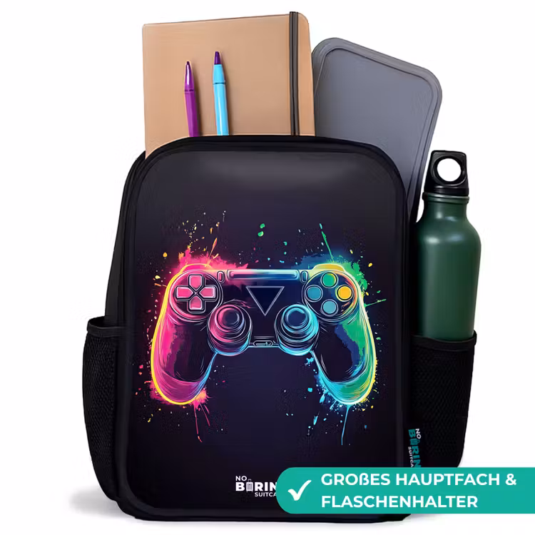 Game - Controller - Kleurrijk Rugzak - Zwart middel -inhoud_DE