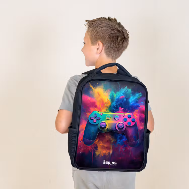 Game - Controller - Kleurrijk - Explosie Rugzak - Zwart middel -sfeer2