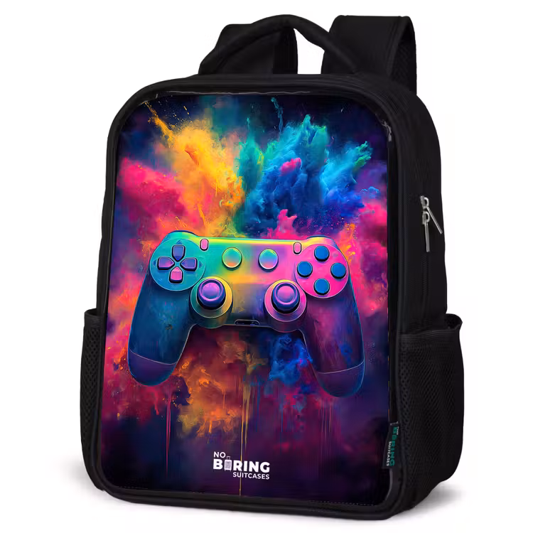 Game - Controller - Kleurrijk - Explosie Rugzak - Zwart middel -schuin