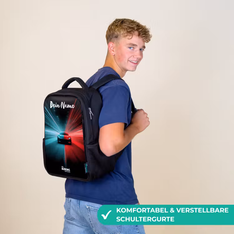Sportauto - Blauw - Neon - Stad Rugzak - Zwart middel -sfeer9_DE