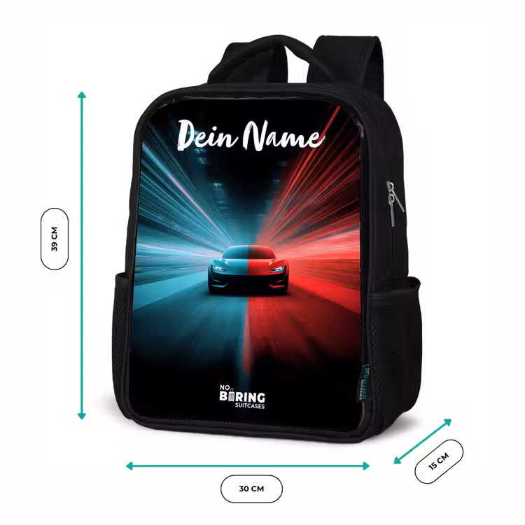 Sportauto - Blauw - Neon - Stad Rugzak - Zwart middel -productfoto_formaten