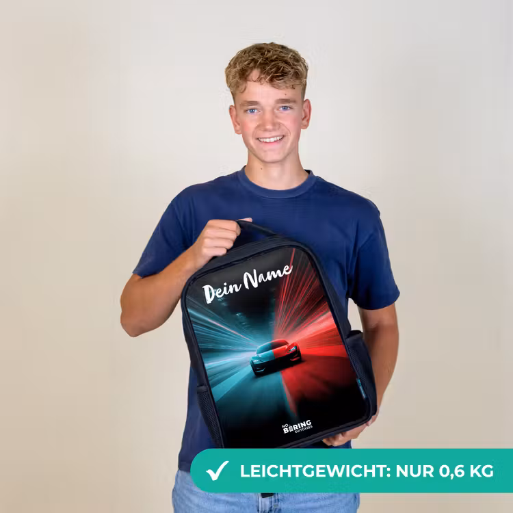 Sportauto - Blauw - Neon - Stad Rugzak - Zwart middel -sfeer7_DE