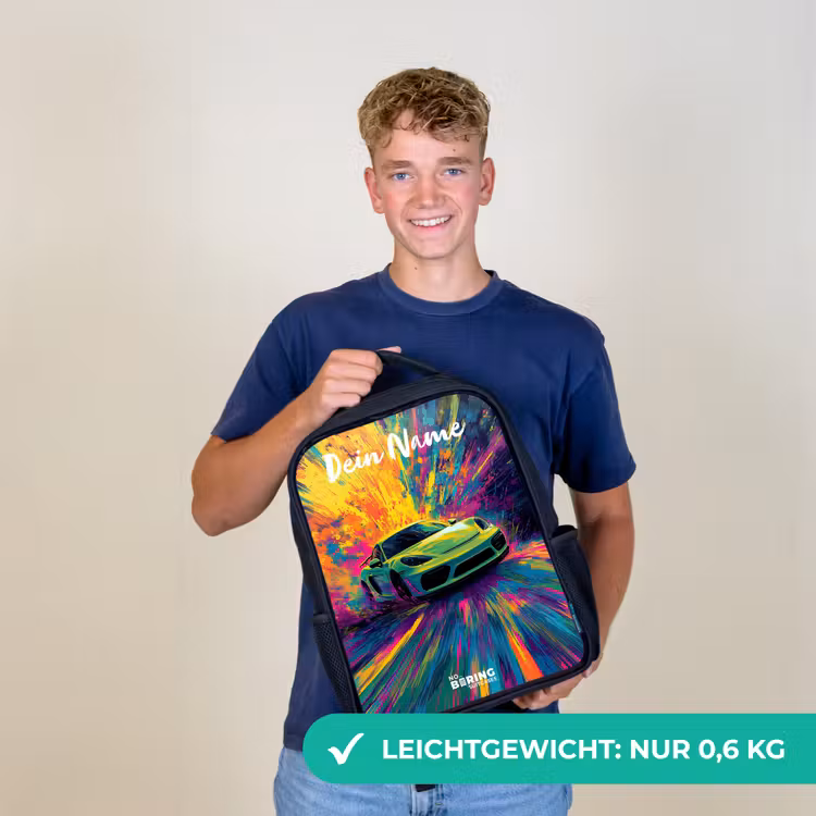 Sportauto - Groen - Verfstrepen - Kleuren Rugzak - Zwart middel -sfeer7_DE