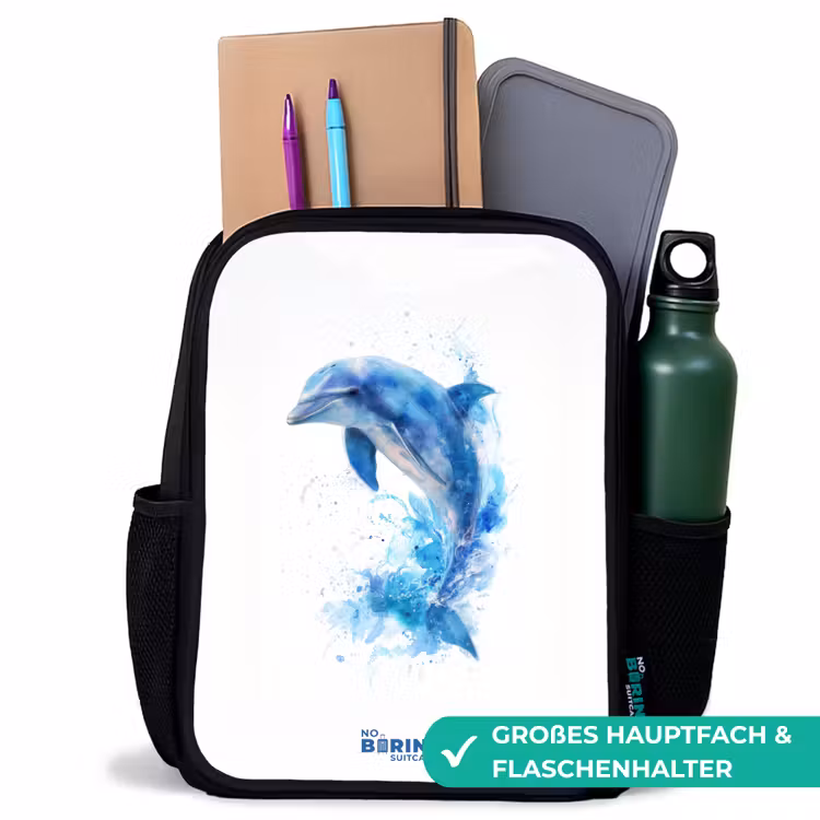 Springende blauwe dolfijn Rugzak - Zwart middel -inhoud_DE