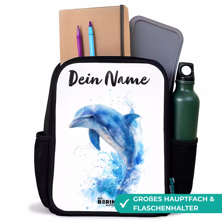 Springende blauwe dolfijn Rugzak - Zwart middel -inhoud_DE