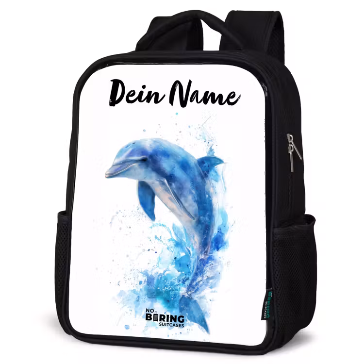 Springende blauwe dolfijn Rugzak - Zwart middel -schuin
