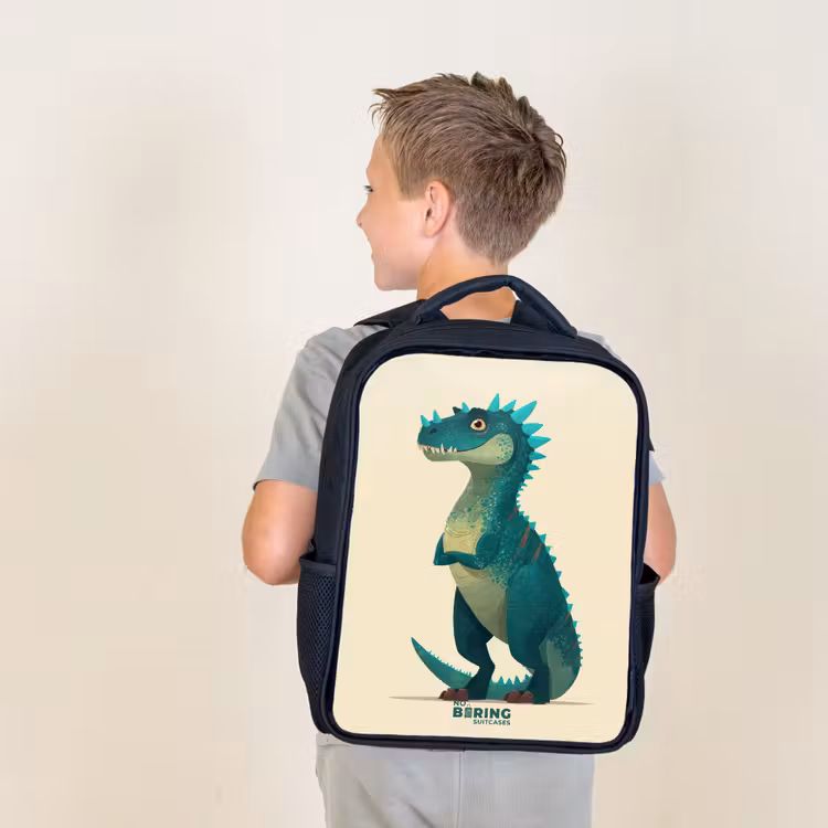Spiky dino met vriendelijke blik Rugzak - Zwart middel -sfeer2