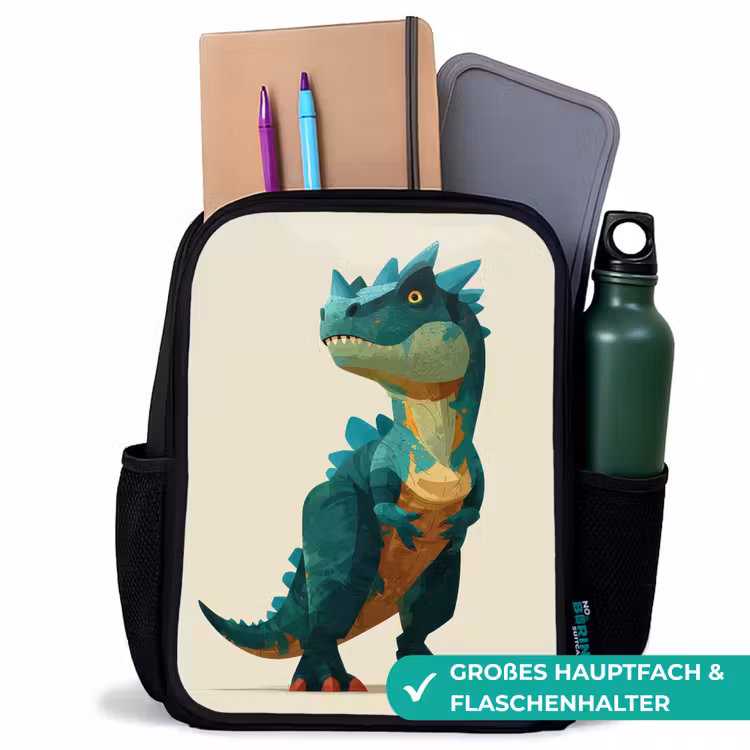 Stekels - Dino - Blauw - Gespierd Rugzak - Zwart middel -inhoud_DE