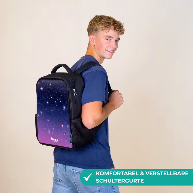 Sterren - Galaxy - Blauw - Roze Rugzak - Zwart middel -sfeer9_DE