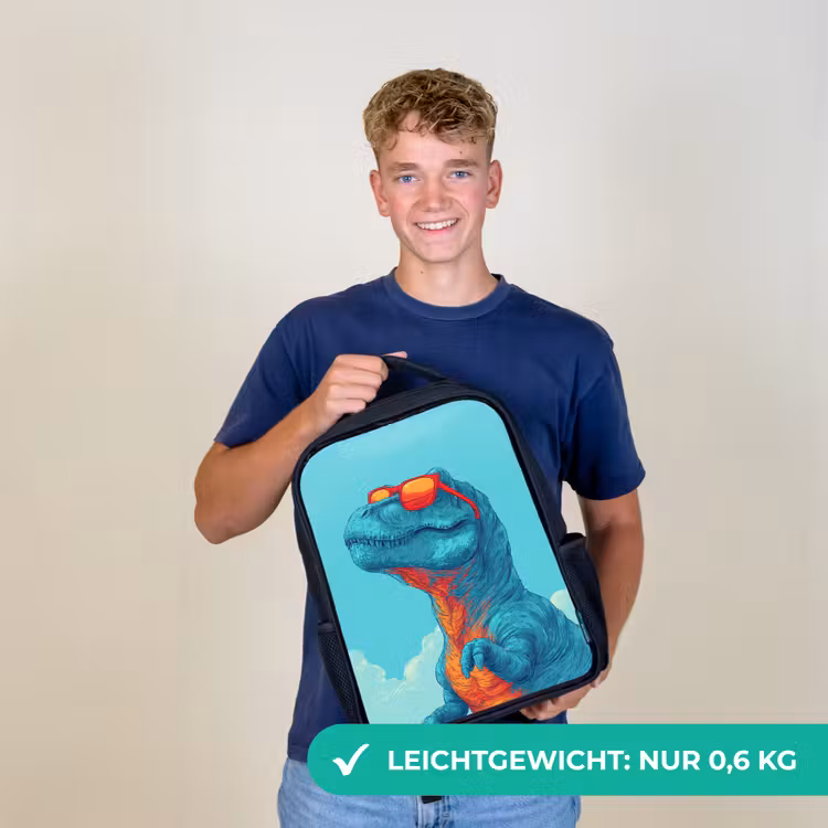 T-Rex - Blauw - Wolken - Zonnebril Rugzak - Zwart middel -sfeer7_DE