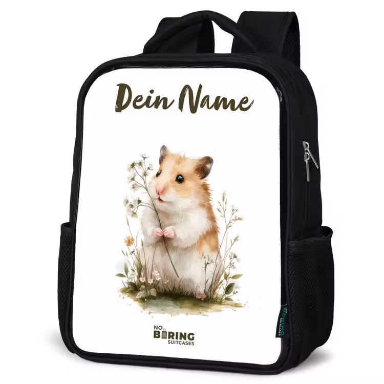 Dier - Natuur - Hamster Rugzak - Zwart middel -schuin