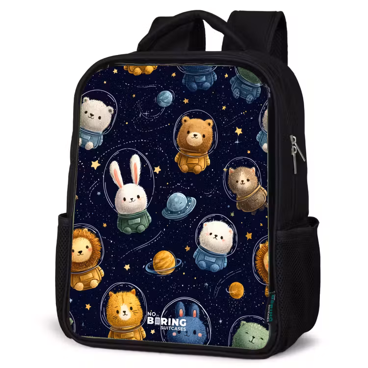 Dieren - Astronaut - Planeten - Sterren Rugzak - Zwart middel -schuin