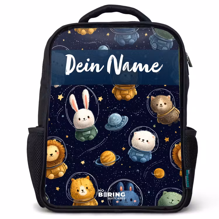 Dieren - Astronaut - Planeten - Sterren Rugzak - Zwart middel -3d