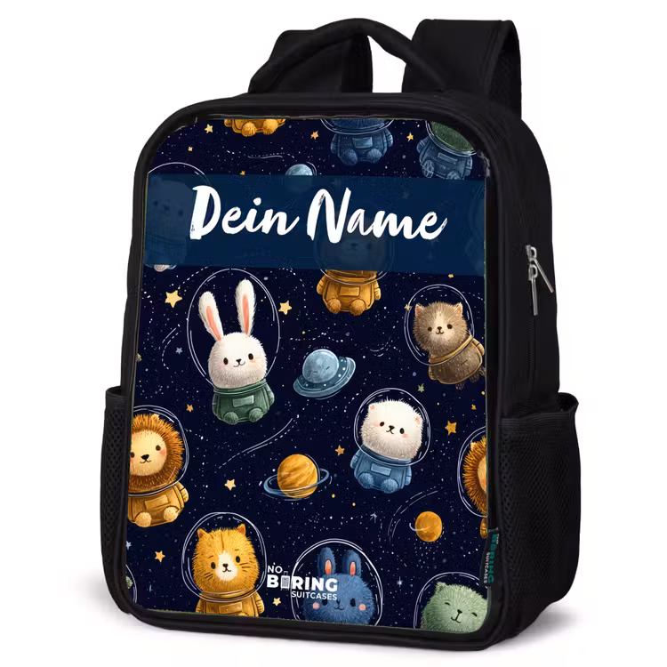 Dieren - Astronaut - Planeten - Sterren Rugzak - Zwart middel -schuin