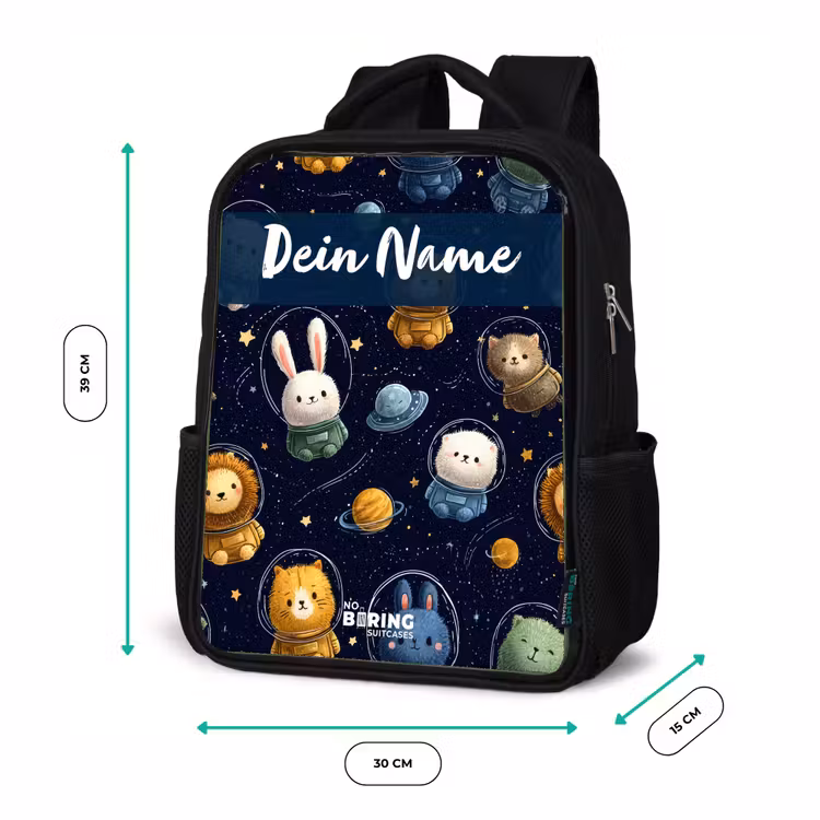 Dieren - Astronaut - Planeten - Sterren Rugzak - Zwart middel -productfoto_formaten