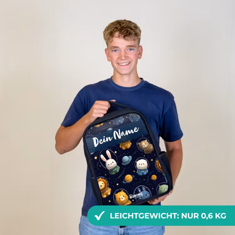 Dieren - Astronaut - Planeten - Sterren Rugzak - Zwart middel -sfeer7_DE