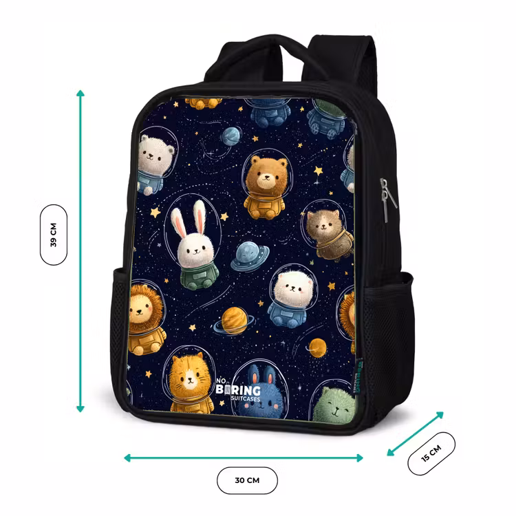 Dieren - Astronaut - Planeten - Sterren Rugzak - Zwart middel -productfoto_formaten