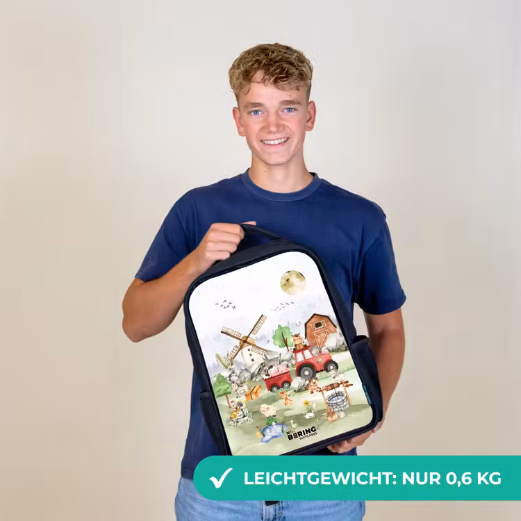 dieren op een boederij Rugzak - Zwart middel -sfeer7_DE