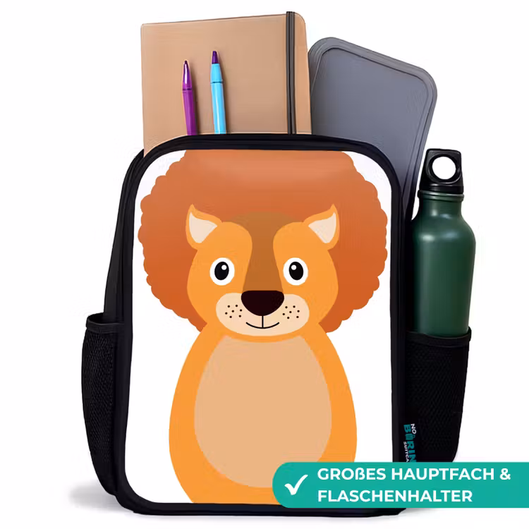 Dierenportret - Leeuw - kinderen Rugzak - Zwart middel -inhoud_DE