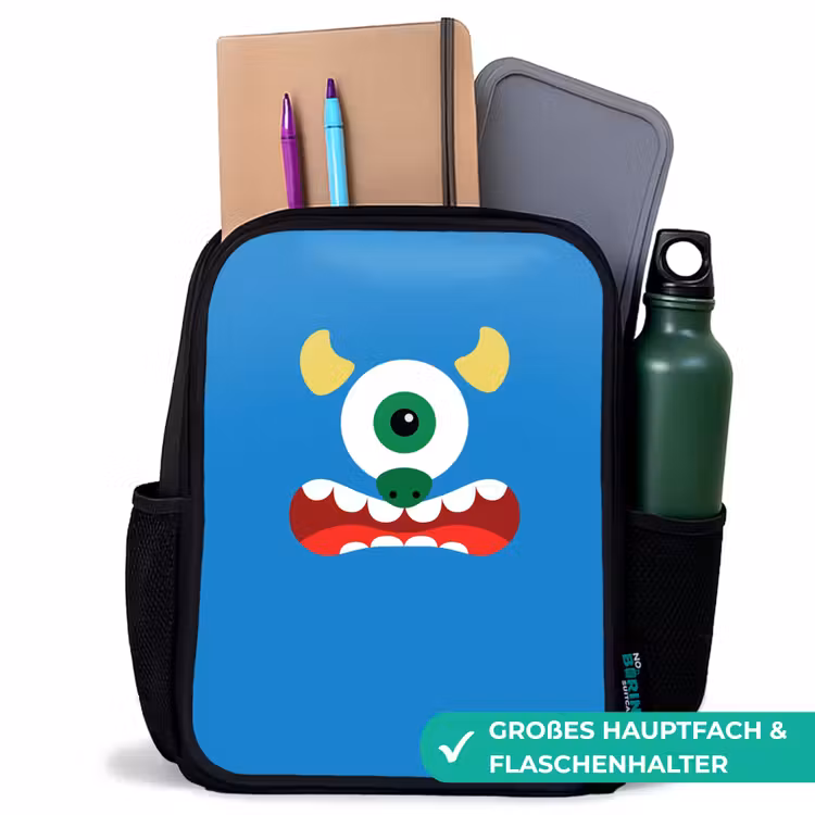 Dierenportret - Monster - blauw Rugzak - Zwart middel -inhoud_DE