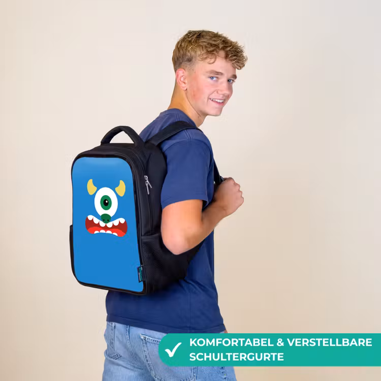 Dierenportret - Monster - blauw Rugzak - Zwart middel -sfeer9_DE